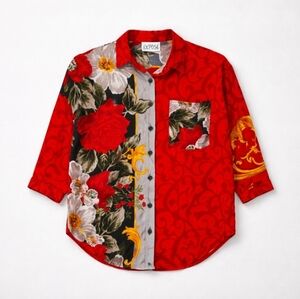 Vintage 80s Expose Button Up Floral Graphic Print Shirt Size Small